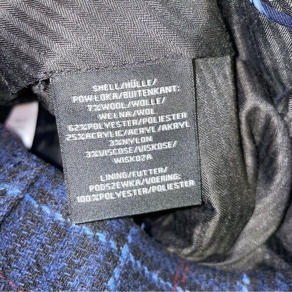 Feraud Size 30 Wool Blend Navy Blue Plaid Trouser Pants - Picture 8 of 9